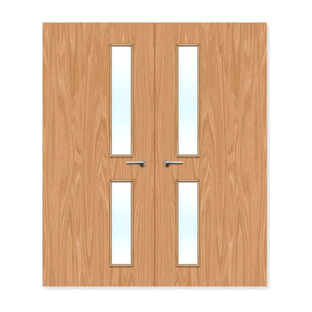 FDR 16G Bespoke Internal Plywood Paint Grade Glazed Double FD30 Fire Doors — alternate view